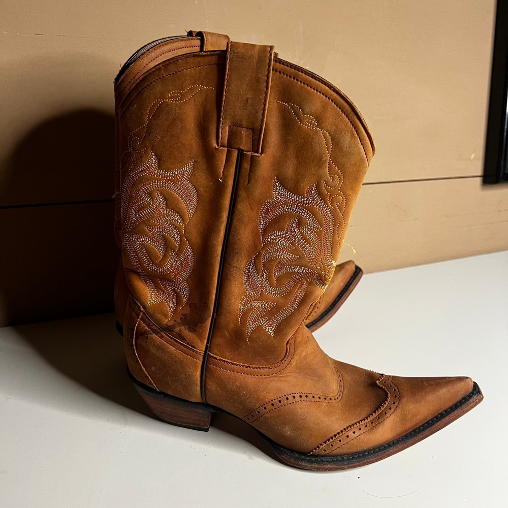 Jugo Boots‎ Mens Tan Leather Western Cowboy Boots Pointed Toe Wingtip Size 6.5